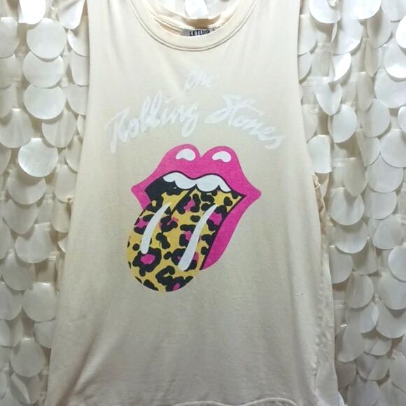 Anthropologie ROLLING STONES Tank Top Sz M Leopard Lip Sleeveless Graphic Print - Picture 2 of 11